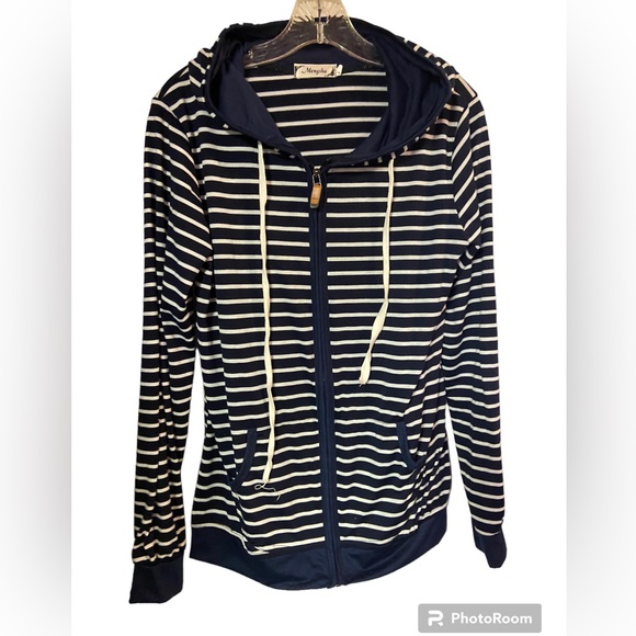 Mengsha Longsleeve striped hoodie ladies medium  full zip split kangaroo - Picture 1 of 6